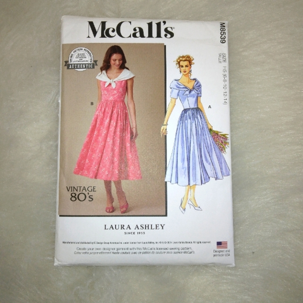 MCCALL'S M8539 Sz 6-14 Misses' Dress by Laura Ashley Vintage 1980s Style